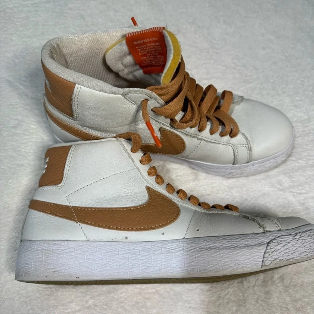 Nike White and Tan High-Top Sneakers with Unique Lacing